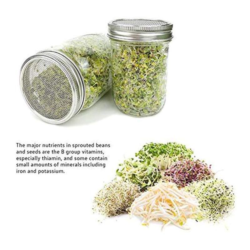 Ensemble de couvercles de germination de graines Q5WC, 4 pièces/ensemble, en acier inoxydable 304, filtre de couverture de maille, filtre pour la mise en conserve de germeur maçon à large bouche