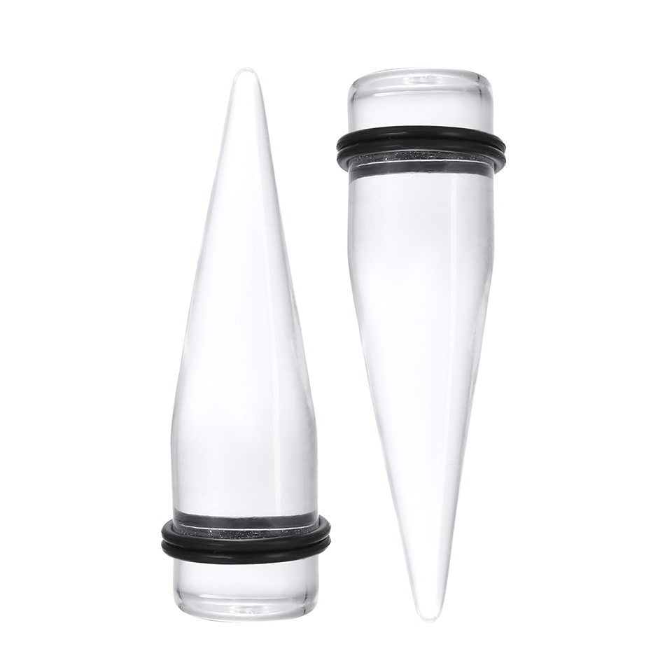 2 unids/lote pendiente acrílico cono carne túnel oreja anillos Piercing camilla expansor estiramiento enchufe joyería del cuerpo 1,6 MM-20 MM: Transparente / Rodio plateado