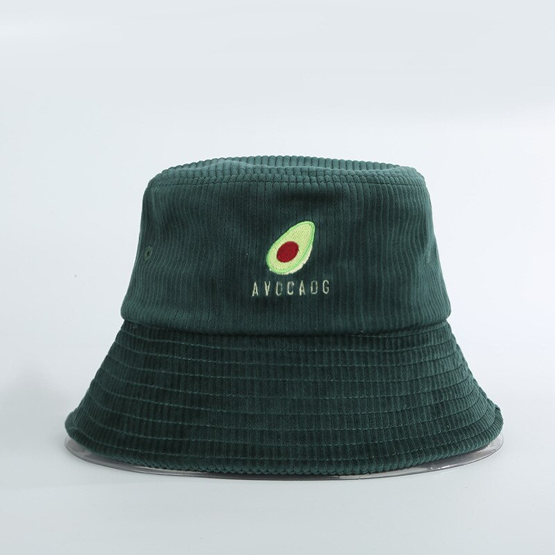 Japansk avokado broderi fiskerhatt kvinners høst vinter bøttehatter bob vill kordfløyel stor kant solhatt caps: Grønn