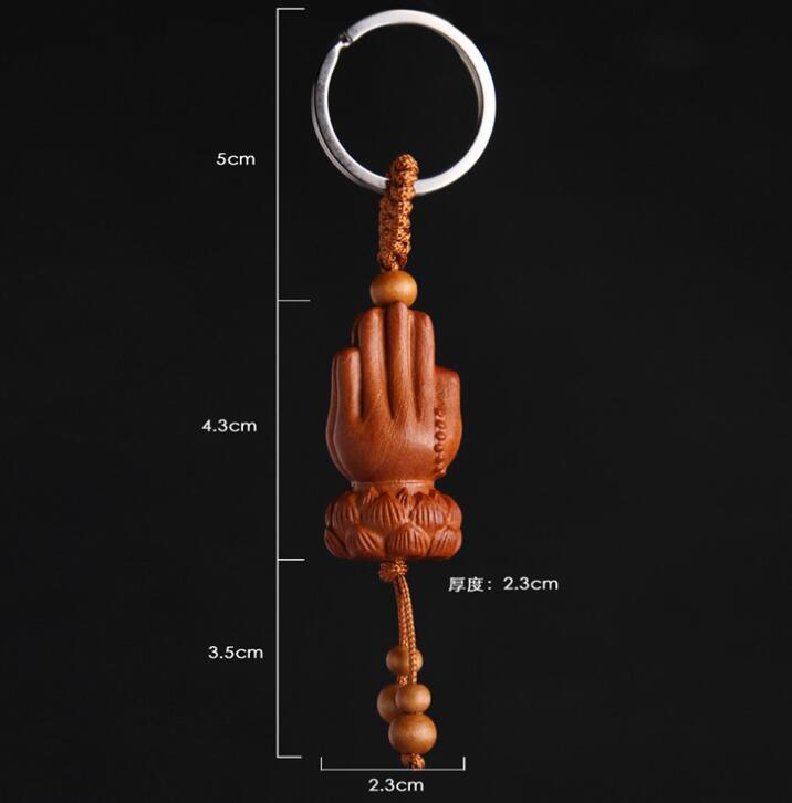 Madera de Durazno chino flor de loto tallado mano de Buda dos manos juntas exquisito colgante de llavero de coche