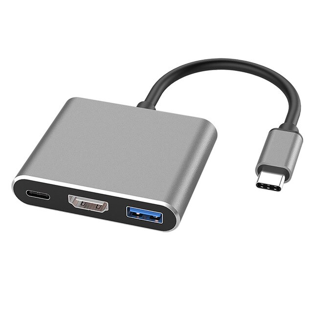 1Pcs 3 Adaptador USB Tipo C Hub Thunderbolt para HDMI Suporte Samsung Dex 4K modo USB-C Dock com PD para MacBook Pro/Ar 2020: Grey