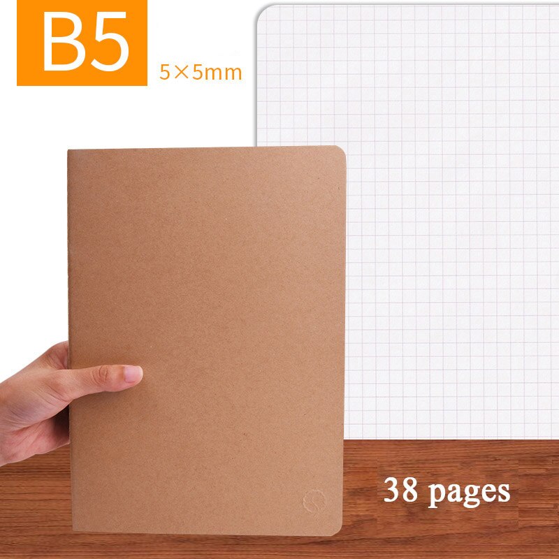 A5 A4 B5 38 pages grid notebook Korea simple retro student square lattice 16 32K kraft paper notepad