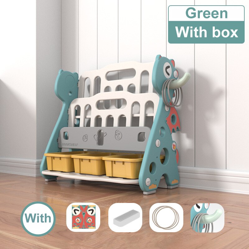 Cartoon Children's Simple Bookshelf Storage Shelf For Books Plants Sundries Book Shelf Floor Standing Children Bookcase: green with box