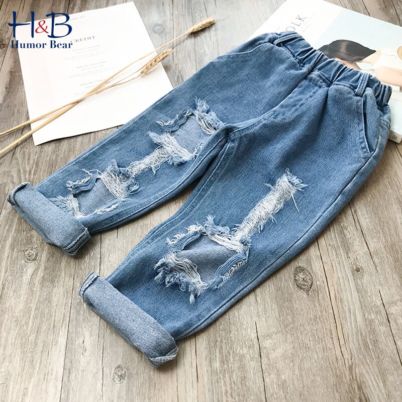 Humor bjørn låve revet jeans låve takrenne jeans jenter jeans dongeribukser til takrenne smålåve jeans barneklær: 4t