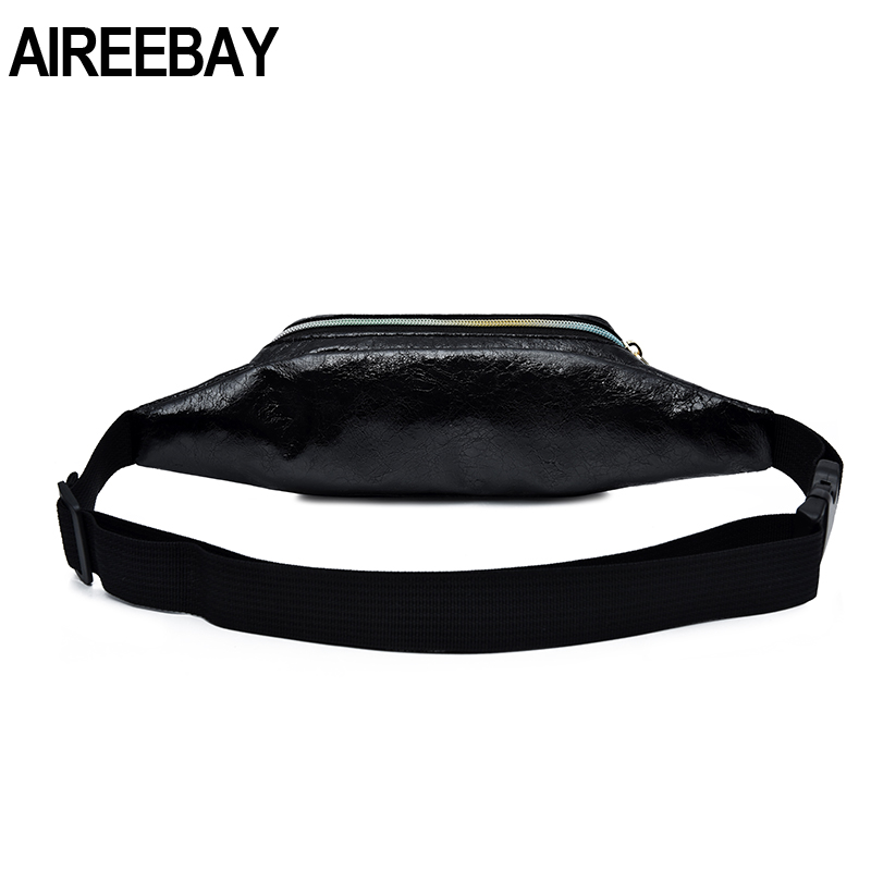 AIREEBAY Style Vintage femmes sac banane holographique PU cuir taille ceinture sacs Messenger sac à bandoulière sac de poitrine pour voyager