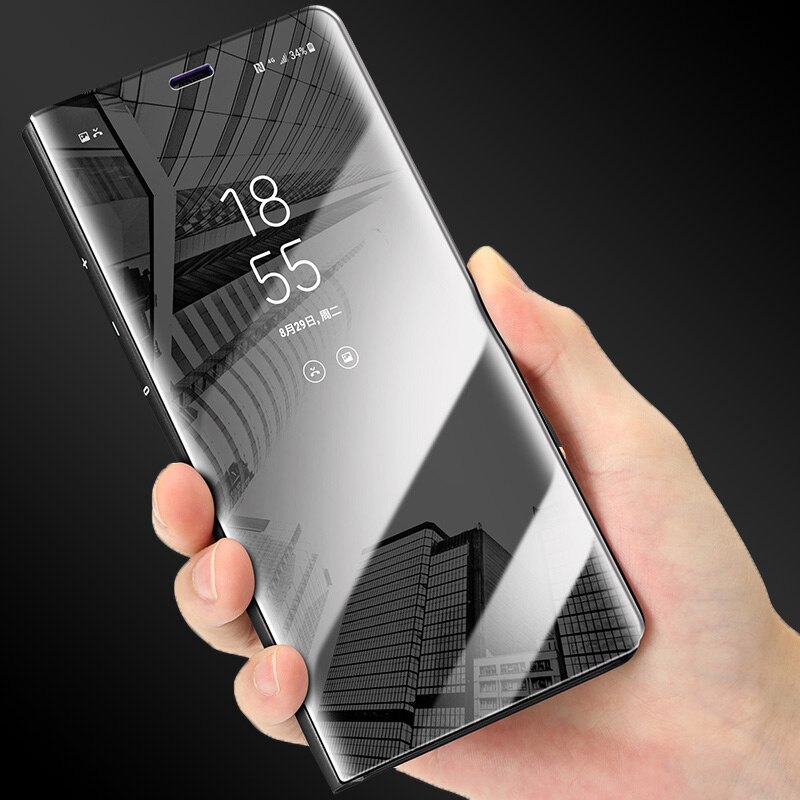 Spejl visning smart flip taske til huawei  y9 luksus originale magnetiske fundas  y 9 y92018 fla -lx1 fla  lx1 on læder telefon cover
