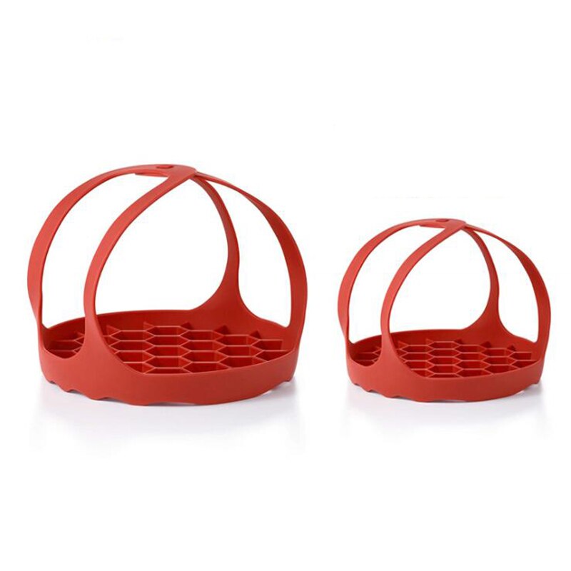 Pressure Cooker Sling Silicone Bakeware Lifter Cookers Anti-slip Drain Pad Heat Insulated Mat Egg Rack Kitchen Accessories: Red 8inch