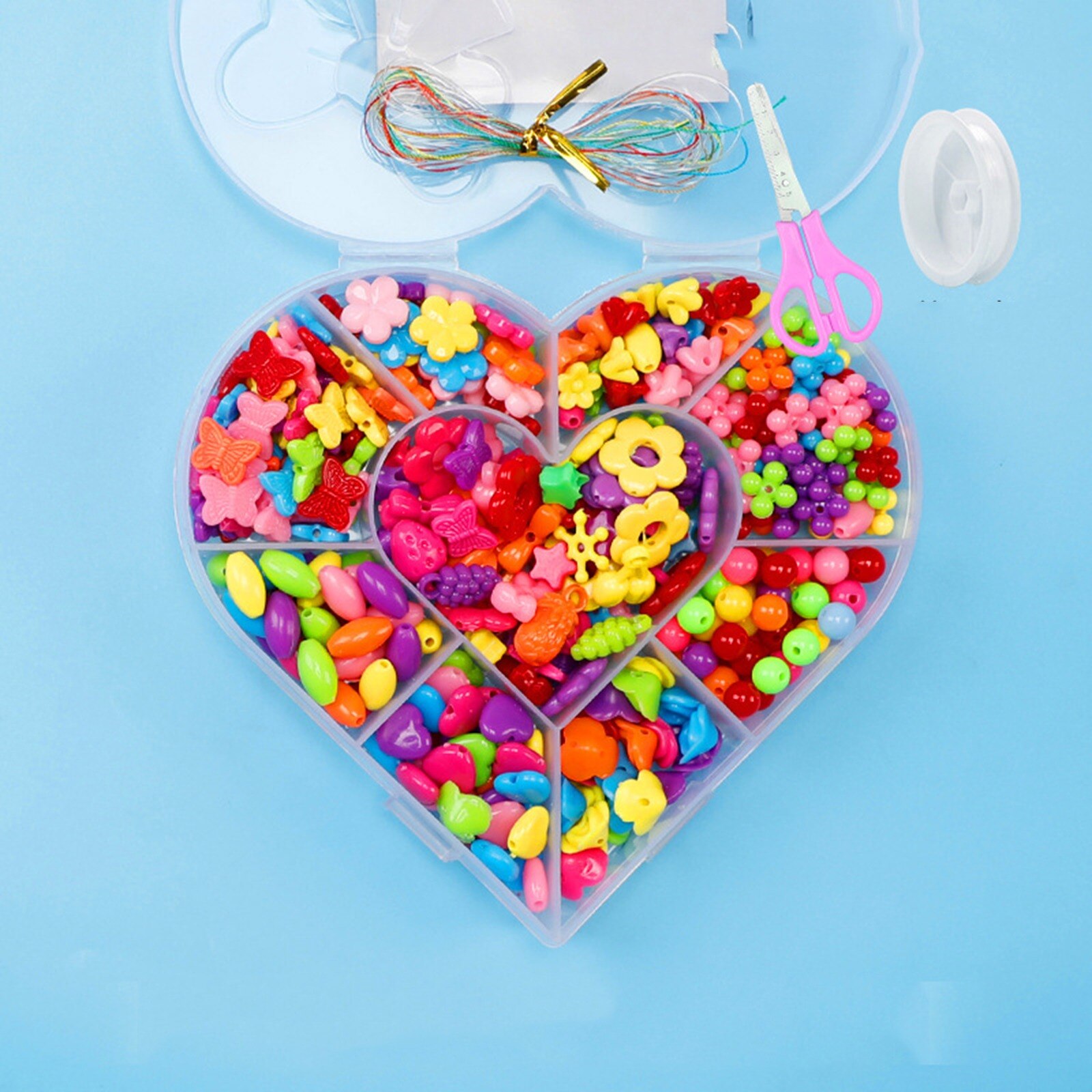 1 Set Acrylic DIY Handmade Beaded Kits For Girls Bracelet Necklace DIY Jewelry Making Craft Cute Heart Materials Accessories: 18