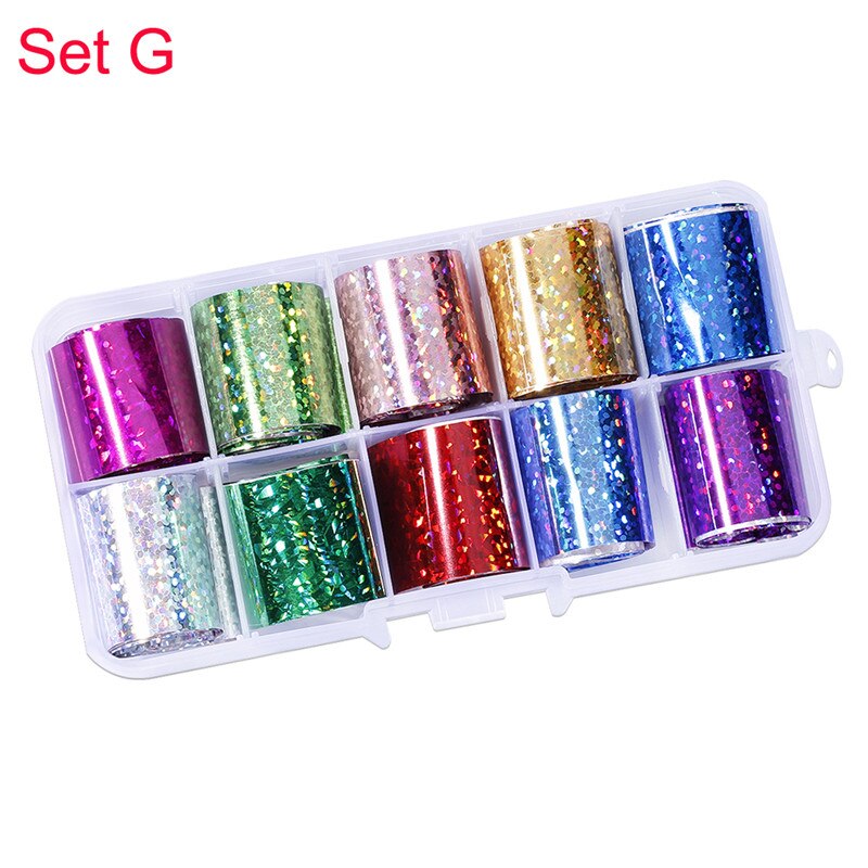 10 rollen/Kasten Transfer Folie Holographische 10 Entwürfe Schieberegler sternenklar Glas Papier Blitz Für Dekoration Nailart Tipps Manikübetreffend Aufkleber #: 7