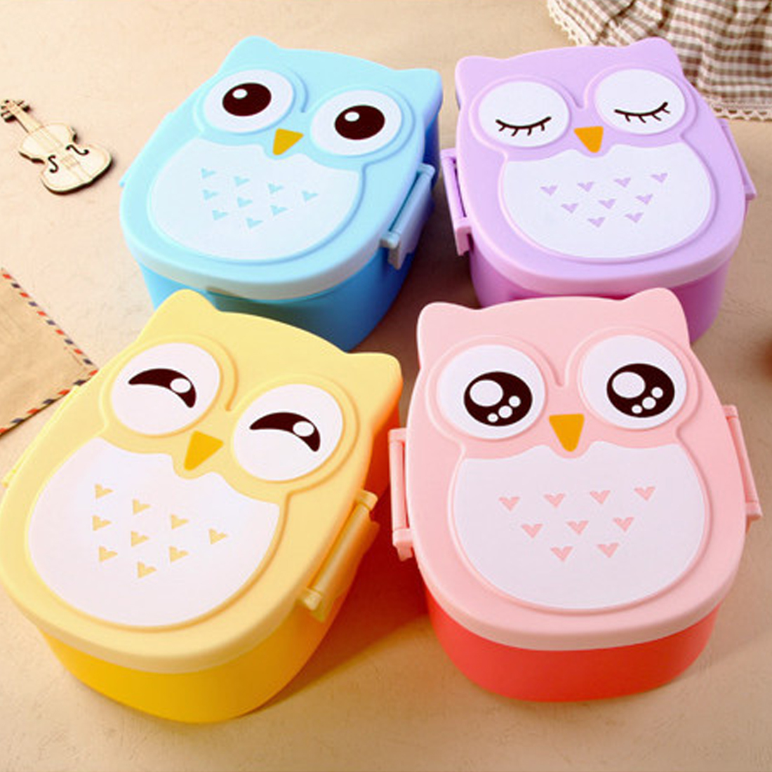 Cute 2 Layer Cartoon Owl Lunchbox Bento storage for rice Fruit Storage Microwave Plastic Storage box Cutlery Set Fiambrera