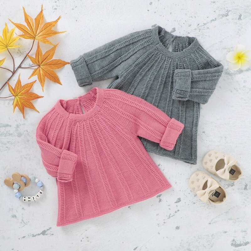 Efterår vinter varme børn afslappede trøjer baby pige solidt mønster strikket overtøjstøj
