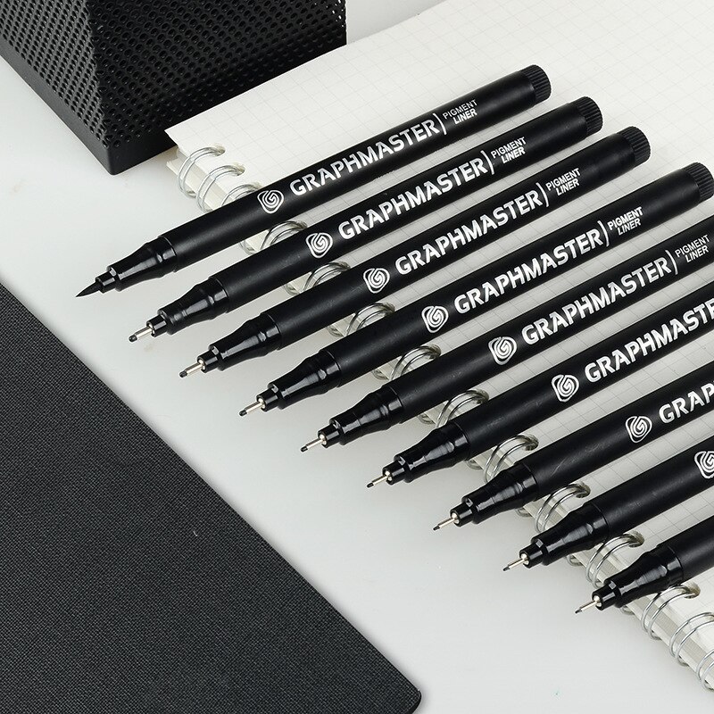 9 Different Tip Pigment Liner Pens Graphmaster Water Resistance Fine Point Art Brush Marker Drawing Sketch School H6204