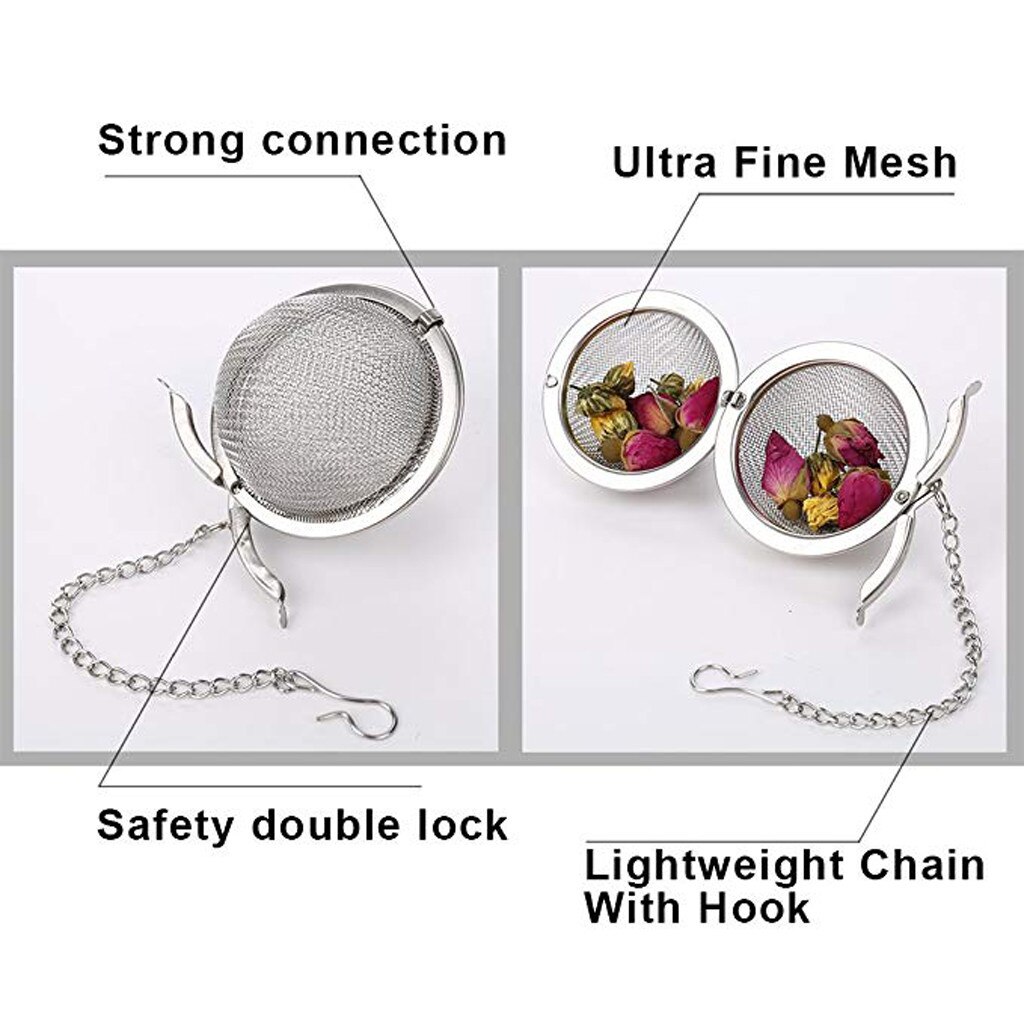 Stainless Steel Strainer Tea Ball Filter Diffuser With Extended Chain Hook 2PC Sphere Mesh Tea Herb Spice Filter Diffuser #