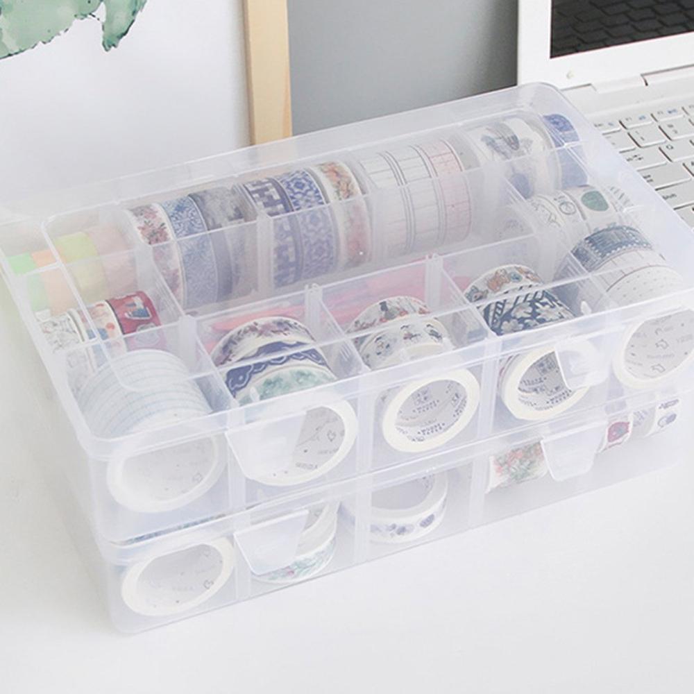 15 Grids Desktop Tape Storage Box Mini Paper Sticker Tape Box Transparent Plastic Case Crafts Organizer Art Supplies