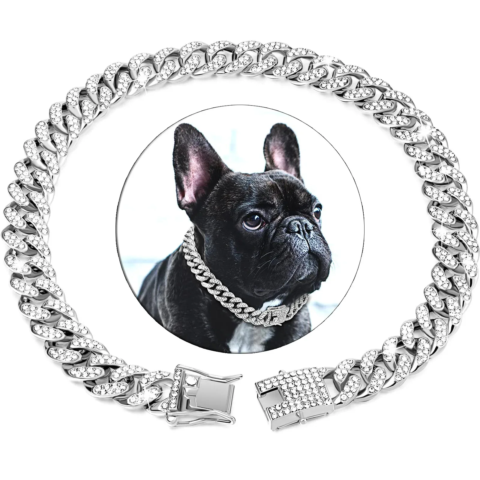 Strass Hond Ketting Kraag Metaal Sterk Goud Cubaanse Link Hond Ketting Luxe Diamant Puppy Kat Kraag Hond Sieraden Accessoires