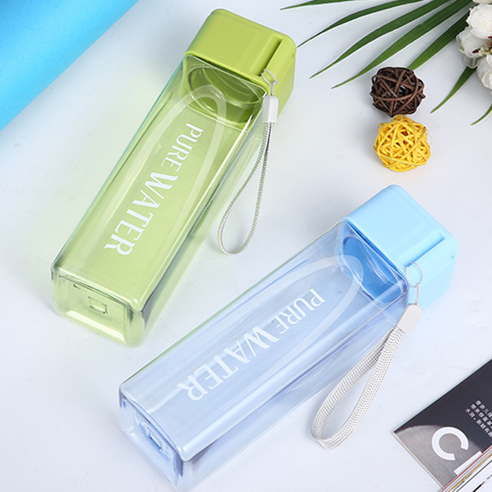 480ml Square Frosted Plastic Water Bottle Portable Transparent Bottle Fruit Juice Leak-proof Outdoor Sport Travel Camping Bottle