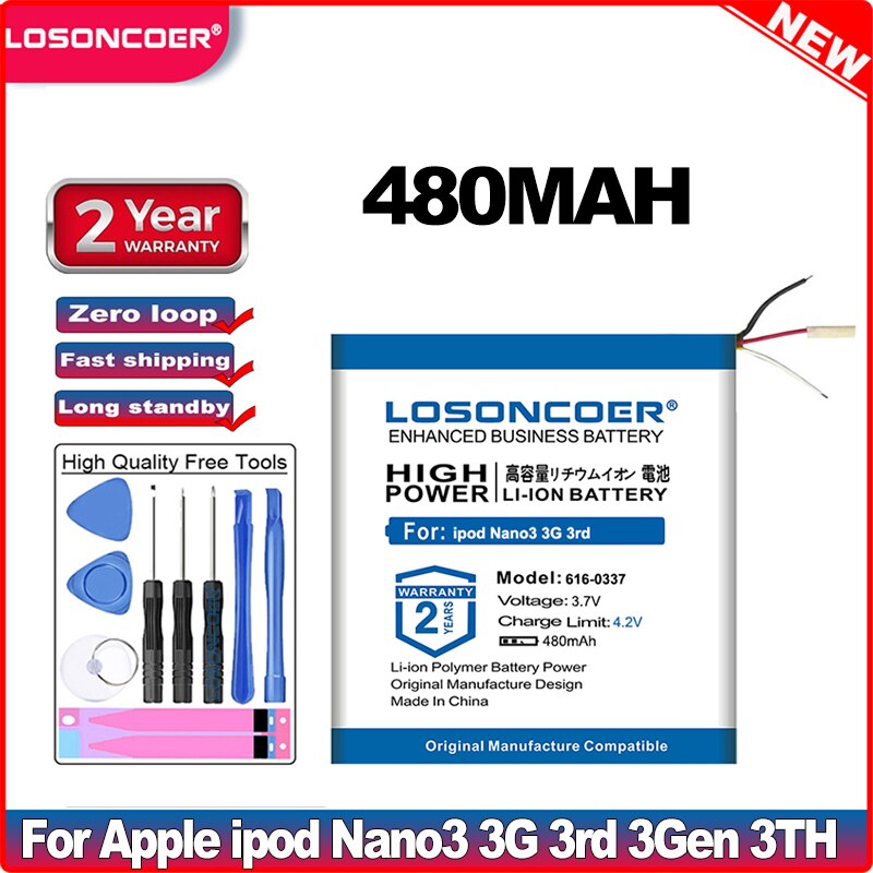 500mAh 616-0337 Battery For Apple ipod Nano 3 3G 3rd 3Gen Generation 3TH A1236 1 2 A1199 4 5 5th 6 6th 7 7th A1446 Battery: For Nano 3 3rd A1236