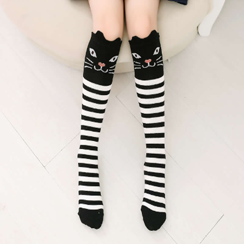 Chaussettes hautes en coton pour enfants, motif dessin animé, imprimé chat, renard: Striped cat