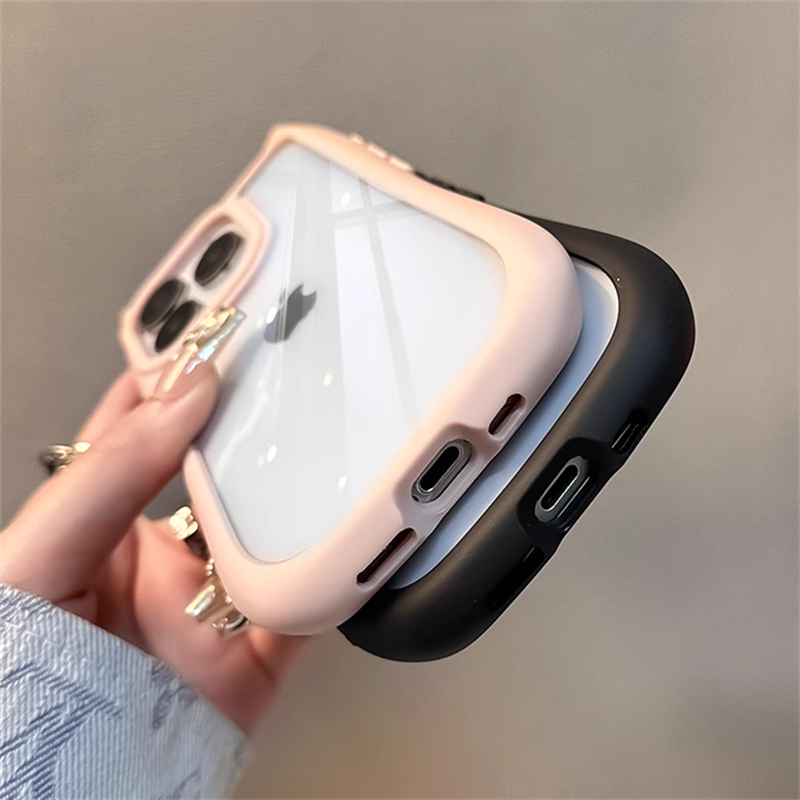 Cartoon 3D Cute Cat Ears Silicone Bumper Shockproof Phone Case For iPhone 15 14 13 12 Pro Max 11 Transparent Acrylic Hard Cover