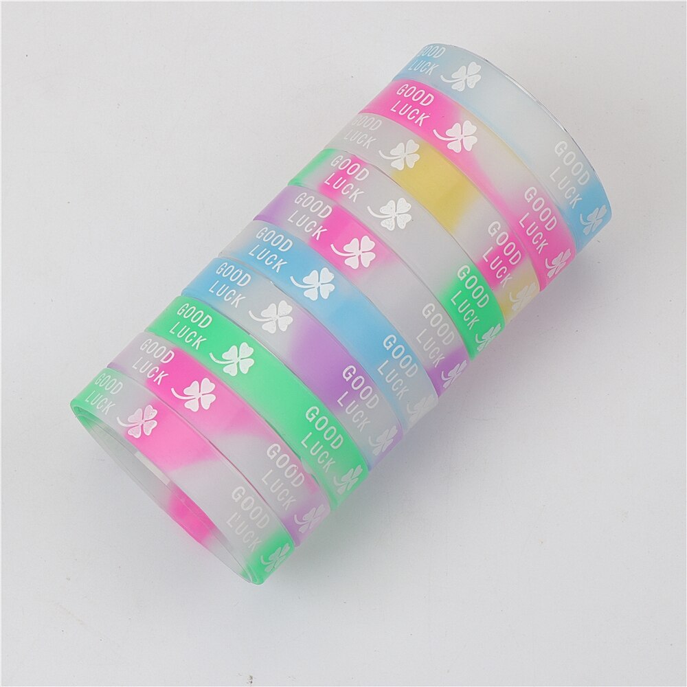 10 pz/lotto moda uomo Silicone bagliore notturno polsino luminoso braccialetti dell'amicizia gioielli per le donne Mix Style Club regali per feste: Good Luck