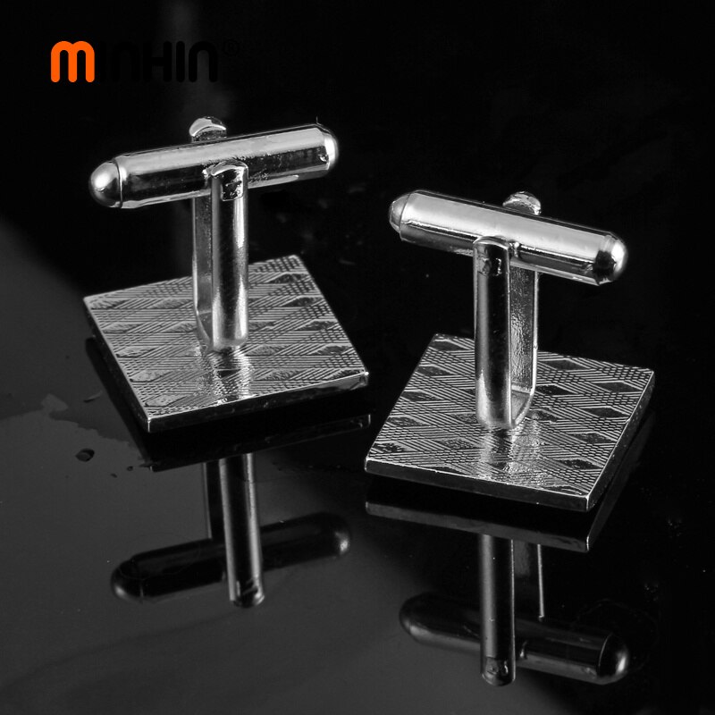 MINHIN Style Black Geometry Cufflinks For Mens Business Shirt Cufflink Silver Plated Cufflinks 1 Pair