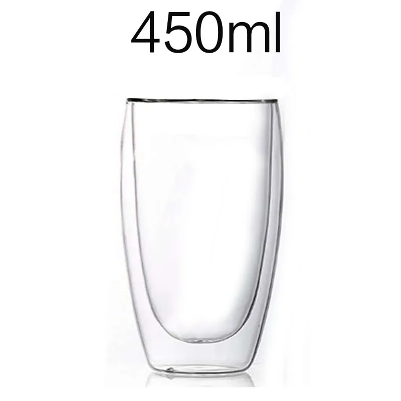 450ml Double-layer Glass Insulated Dessert Coffee Mug with Lid Straw Milk Jug Transparent Sealed Cup Drinkware: Red