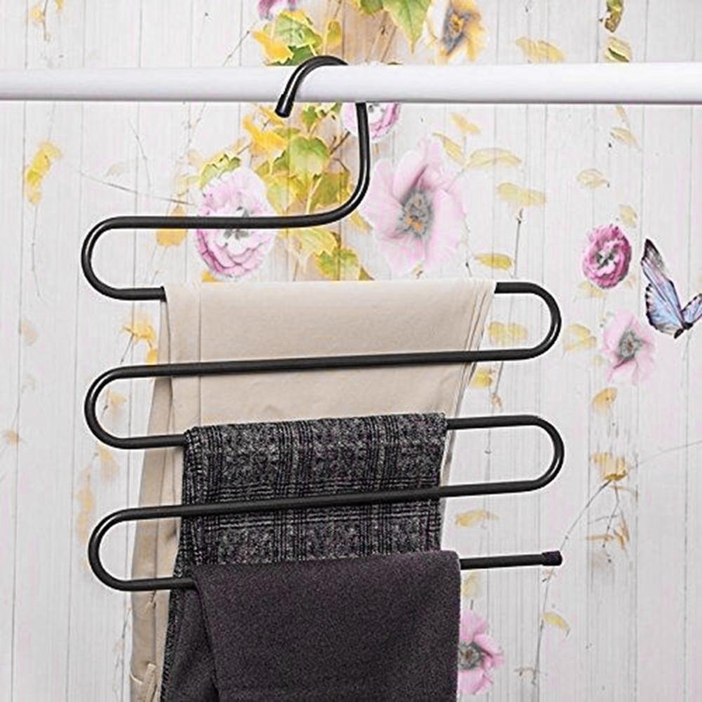Multifonction métal magique pantalon cintre économiseur d'espace support jean écharpe cravate placard outil enlever les pantalons rapidement et efficacement: black