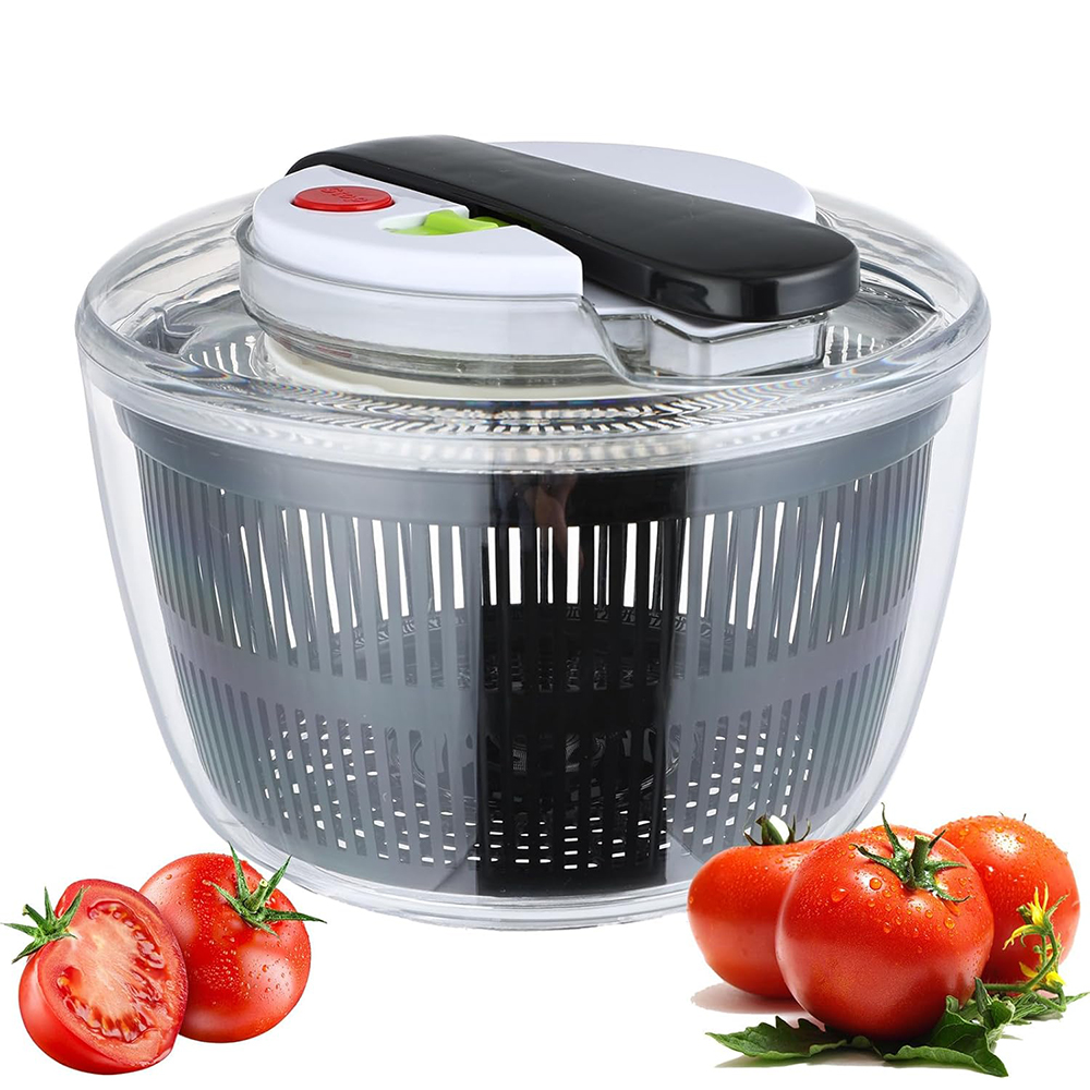 LMETJMA 3L Salade Spinner Grote Slakom Met Deksel Eenhandige Druk Salade Spinner Wasmachine Droger Afdruiprek Mixer JT249