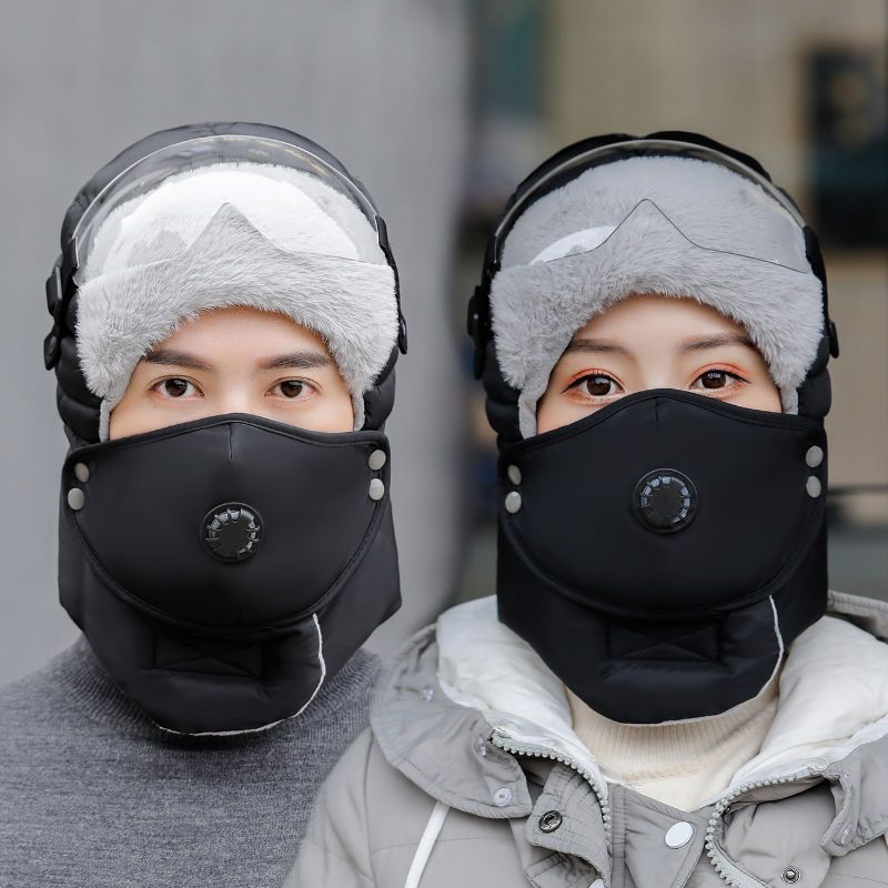 Fleece Hat Women Thickened Warm Ear Protection Cotton Hat Men's Fall/winter Outdoor Cycling Windproof Cold Hat: Black01