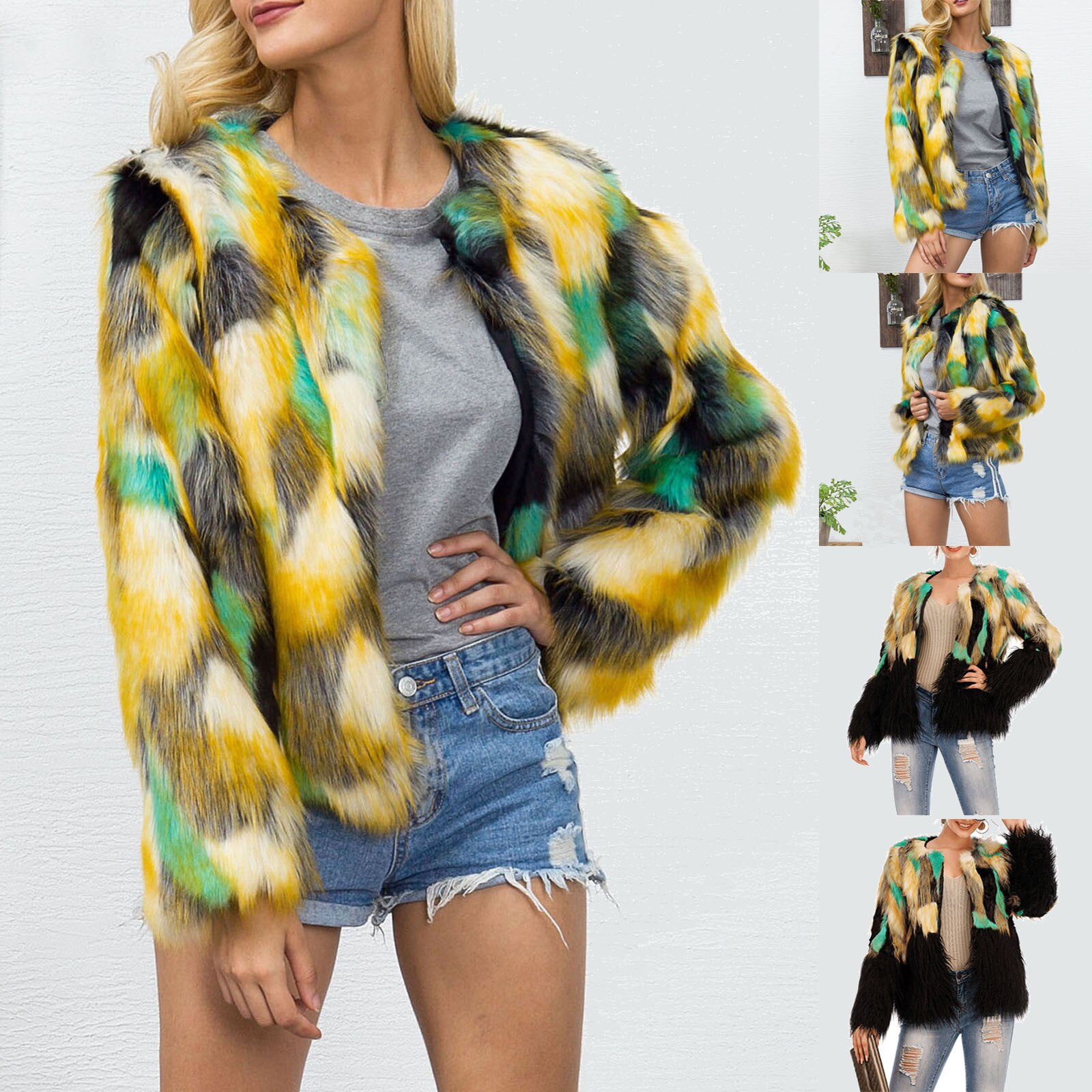 Chaqueta de pelo de imitación para mujer, abrigos de gran tamaño con abertura frontal, peludos, prendas de vestir de invierno, suéter suelto y grueso para mujer