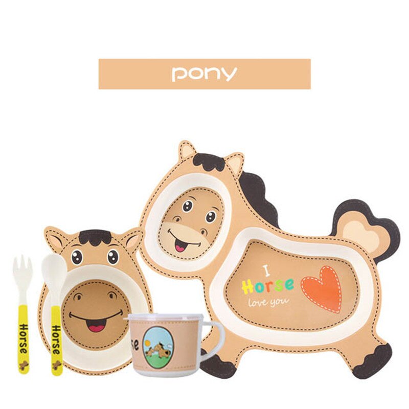 5 stk/sæt miljøvenlig bambusfiber baby tallerken fade børneservice sæt spisestel foderskål adskillelse tallerken: 11