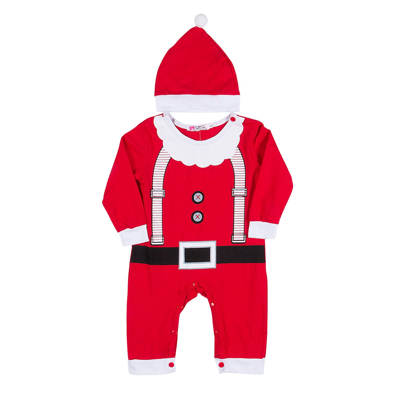 2019 Del bambino di Autunno della Molla di Abbigliamento infantile Del bambino di Natale Della Ragazza del Ragazzo Del Pagliaccetto Manica Lunga Tuta Cappello vestito 2pz impostato di Santa vestiti: Rosso / 18m