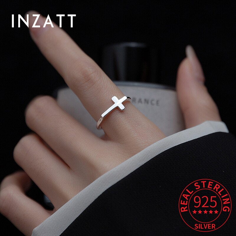 Inzatt echter 925 sterling silber kreuz verstellbarer ring für charmante frauen trendiger feinschmuck minimalistisches accessoire