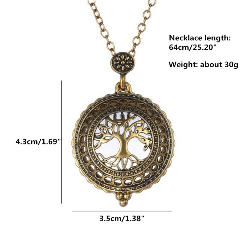 Vintage chaîne loupe collier pendentif grand-mère métal Antique loupe