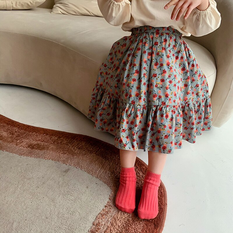 girls floral ruffles skirts Spring Summer casual all-match skirt