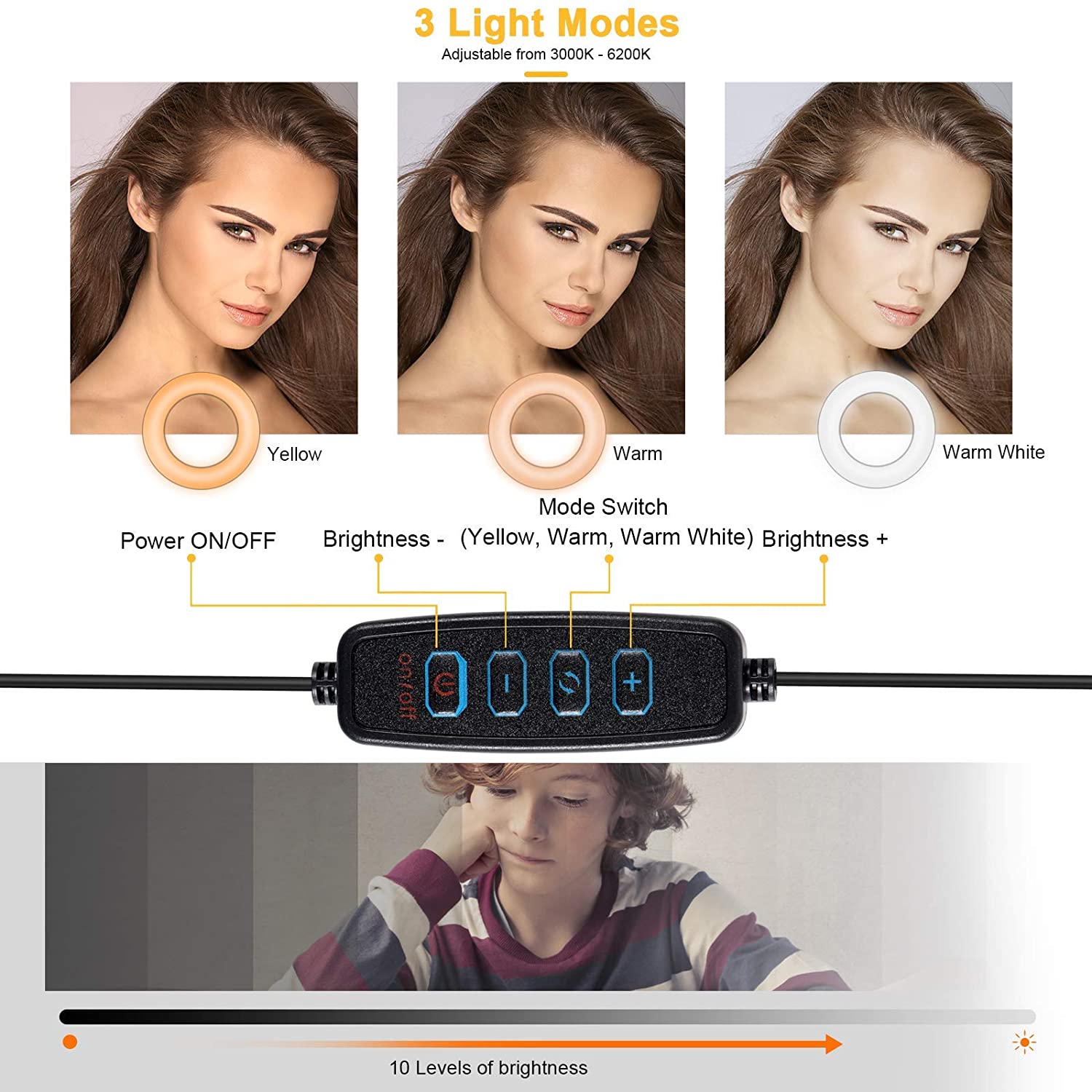 Video Conference Lighting Kit, Ring Light Clip on Laptop Monitor for Webcam Lighting, Remote Working, Reading, Study