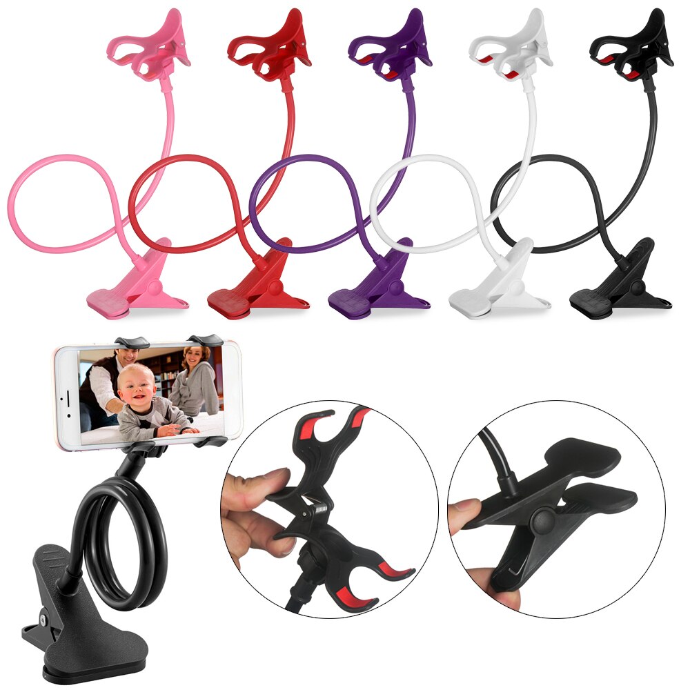 Flexible 360 Clip Mobile Cell Phone Holder Lazy Bed Desk Portable Adjustable Bracket Mount Stands Universal