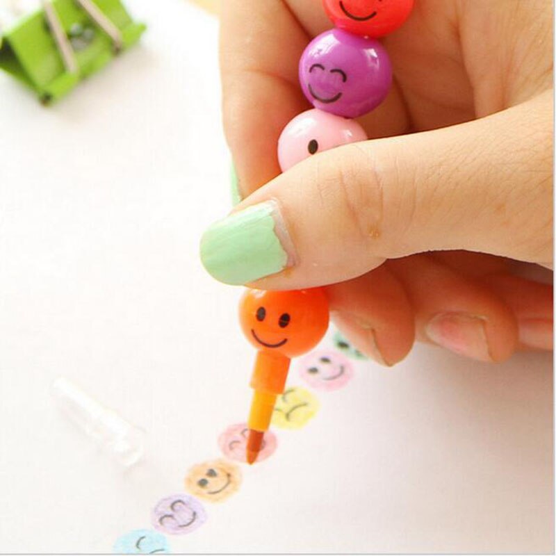 7 Colors Crayons Sugar-Coated Haws Cartoon Smiley Graffiti Pen kawaii Stationery For Kids Wax Crayon Pencil