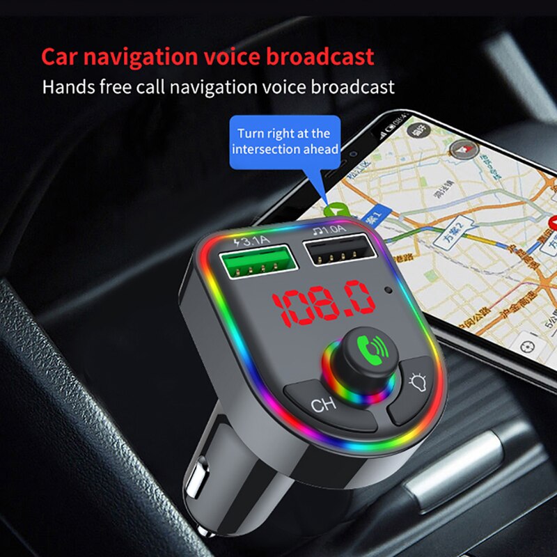 Vr Robot Bluetooth 5.0 Fm-zender Auto MP3 Speler Met Led Licht Draadloze Handsfree Car Kit Adapter Dual Usb Fast opladen