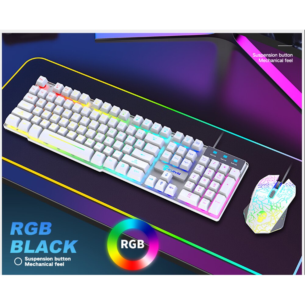 2400DPI LED RGB Backlight Keyboard 2400DPI 6 Buttons USB Ergonomic Wired Gaming Keyboard for PC Laptop Computer Gamer