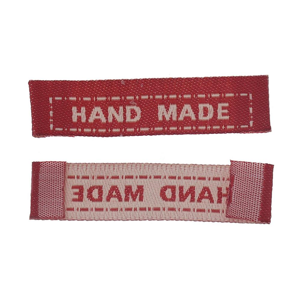 Mærke 100 stk. håndlavede tøjplejeetiketter til vævet tøjmærke, vaskbar etiket, tøjmærker, etiketter 4.5cm: Rød