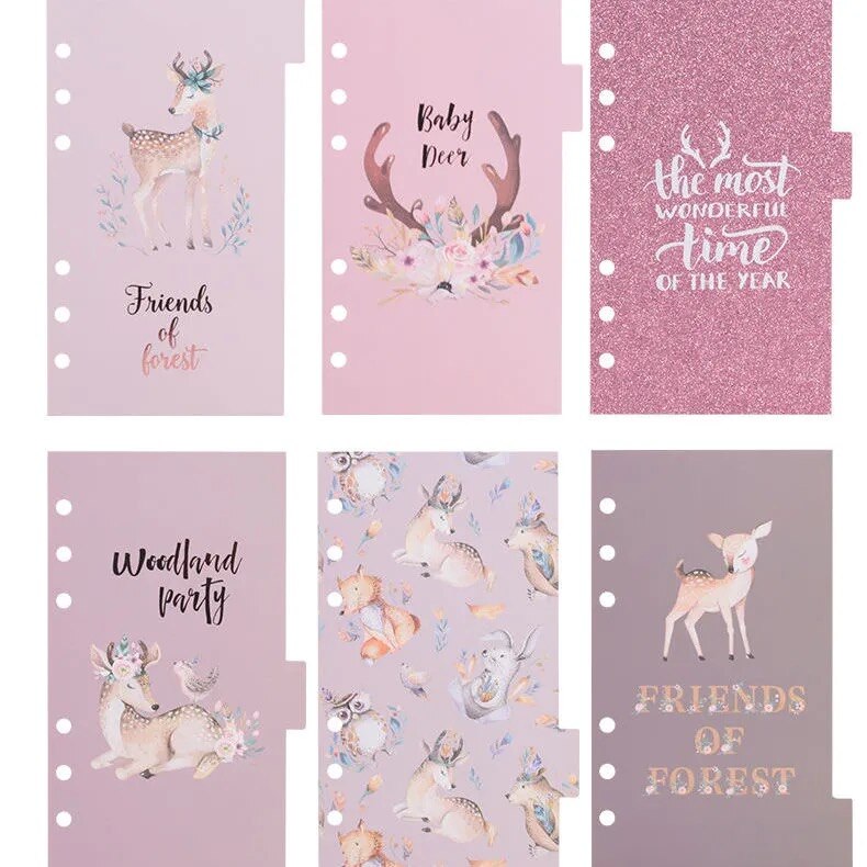 A6 Transparent PVC Notebook Cover Loose Diary Coil Ring Binder Filler Paper Planner Receipt Bag Card Storage Agenda for School: 6pcs Pink divider