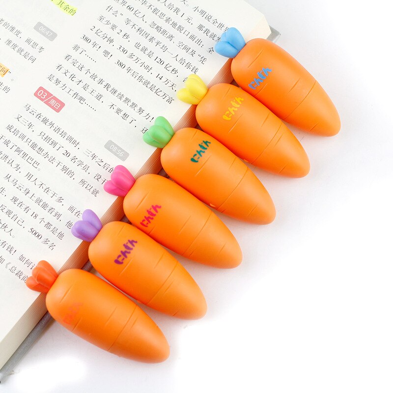 6pc/lot Big Head Carrot 6Color Highlighter Set Cartoon Student Mini Highlighter Pen Radish Head Highlighter Stationery