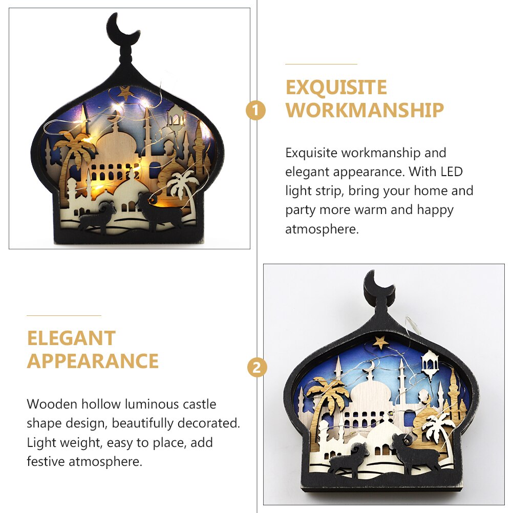 Ramadan Schmuck Eid LED-leuchten Dekor Festival Tabletop Ornament Holz Dekor
