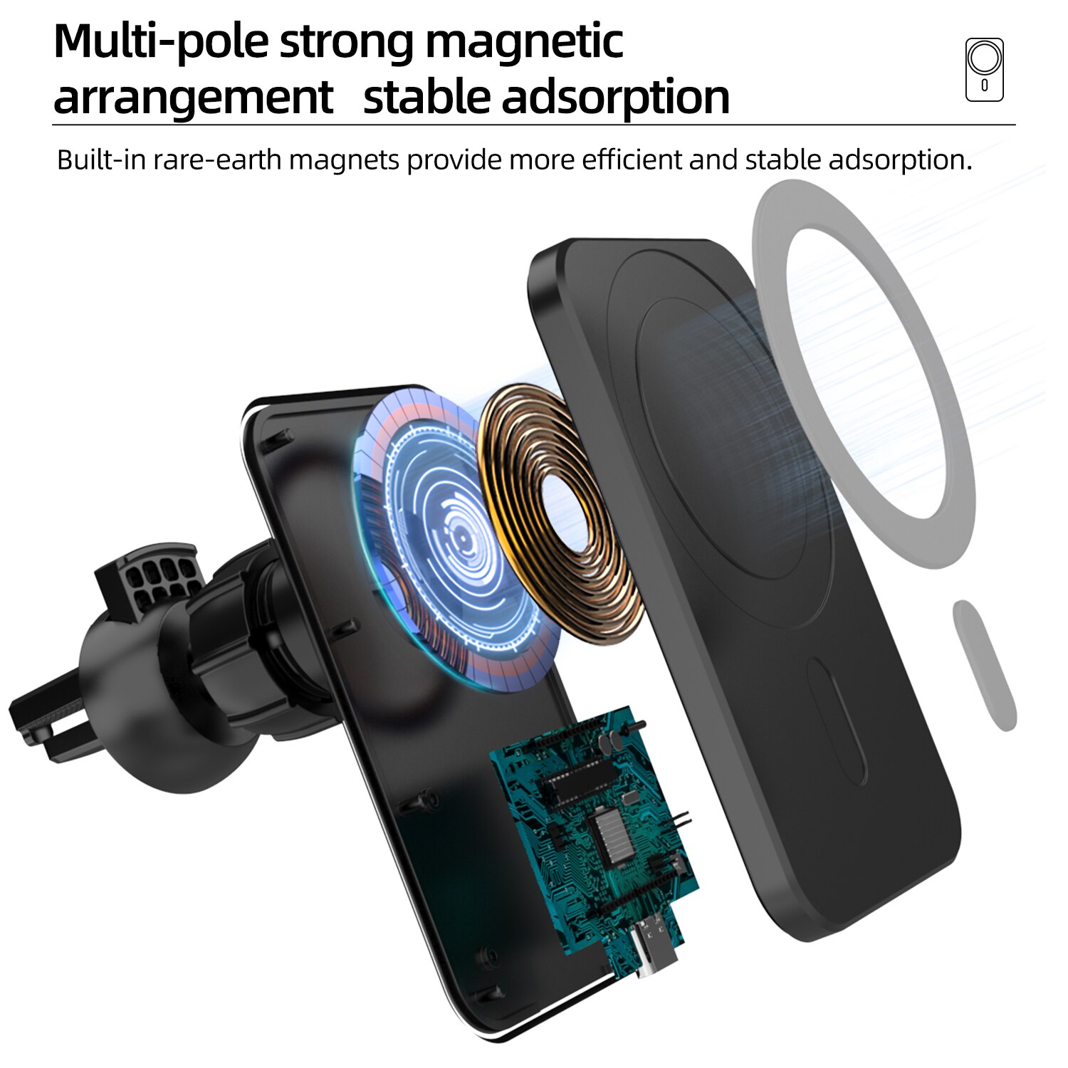 Soporte magnético para cargador de coche inalámbrico, 15W, para iPhone 12 Pro Max magsafe, soporte de teléfono de carga inalámbrica, para iPhone 12 Mini
