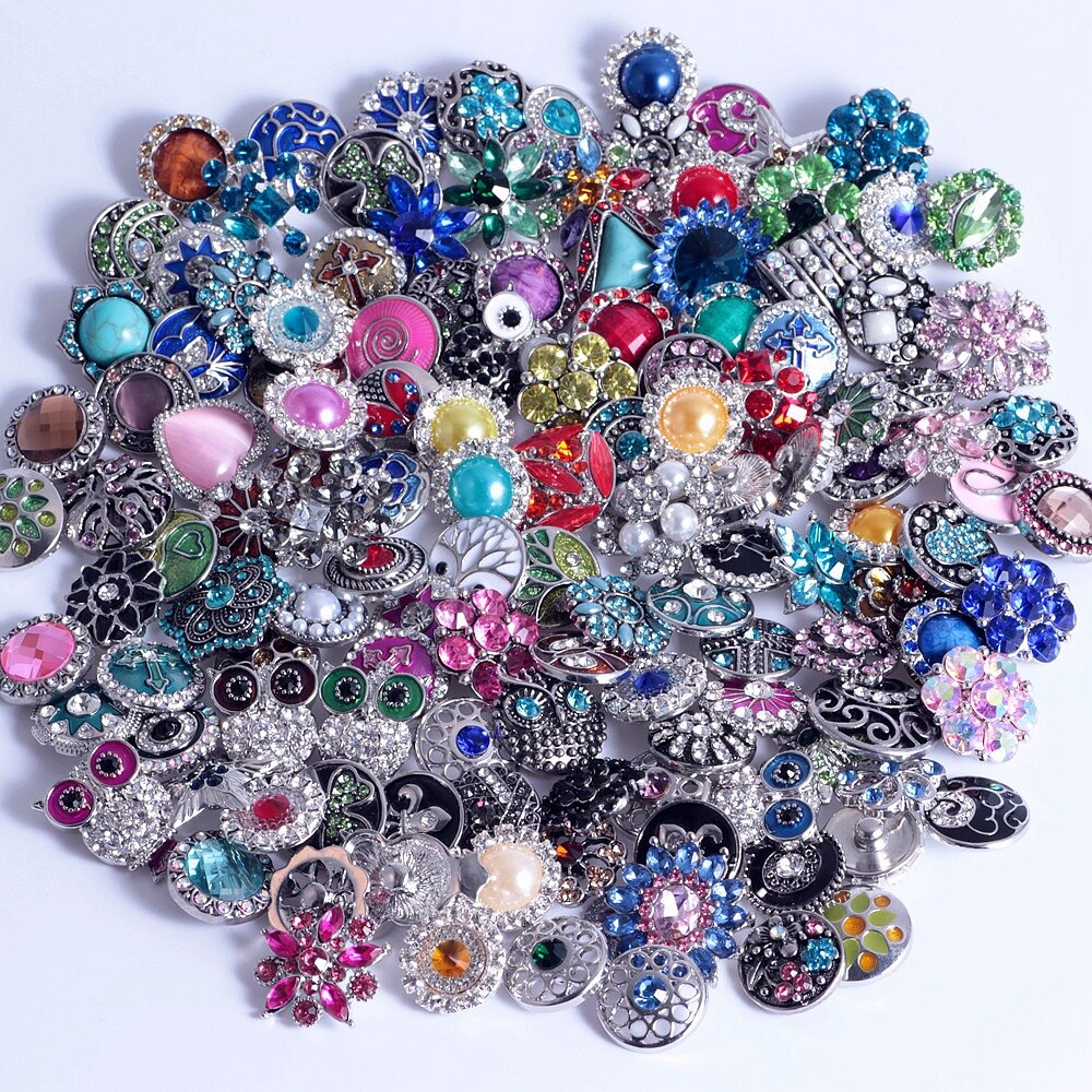 50pcs/lot Mixed metal 18mm snap button jewelry DIY Metal Rhinestone button snaps fit snap button bracelet Jewelry