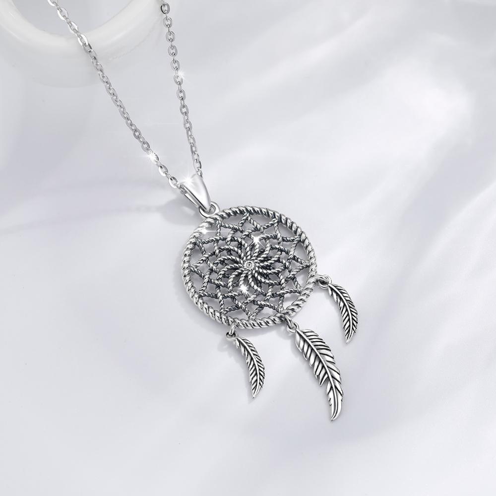 EUDORA Sterling Silver Dream Catcher Ketting met Clear Zirconia en 3 veren boho dreamcatcher sieraden voor Vrouwen D422