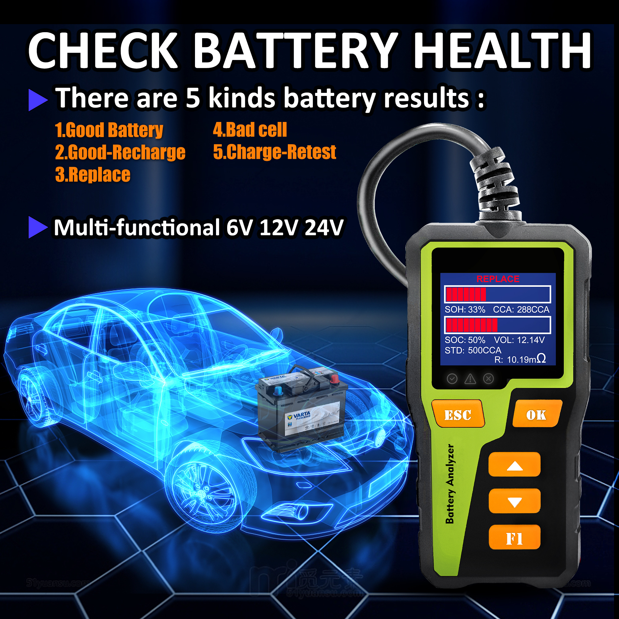 BT-30 Batterie Tester zuletzt Tester Autobatterie Tester abs digitaler Autobatterie analysator für sterben meisten Batterien unterstützt 10 Sprachen
