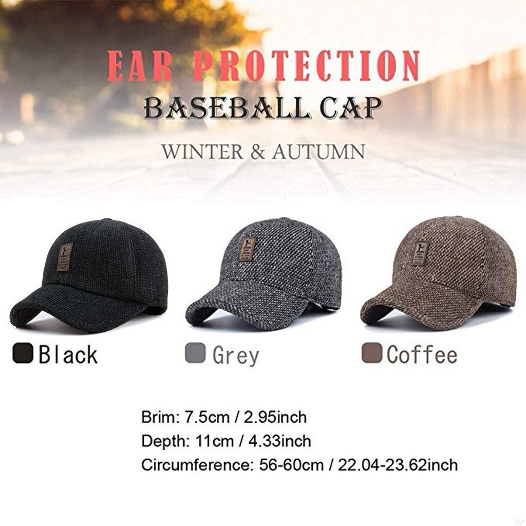 Orejeras para el invierno para hombre, gorra de béisbol de algodón, adecuada para correr al aire libre, visera de sol, Color sólido, ajustable