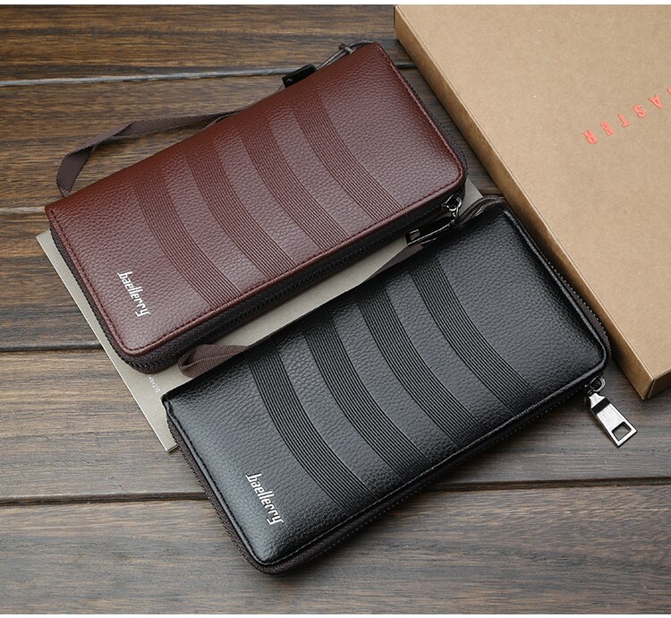 Heren lange portemonnee met meerdere clips van pu-leer met rits, telefoontasje van vintage casual, grote capaciteit portemonnee